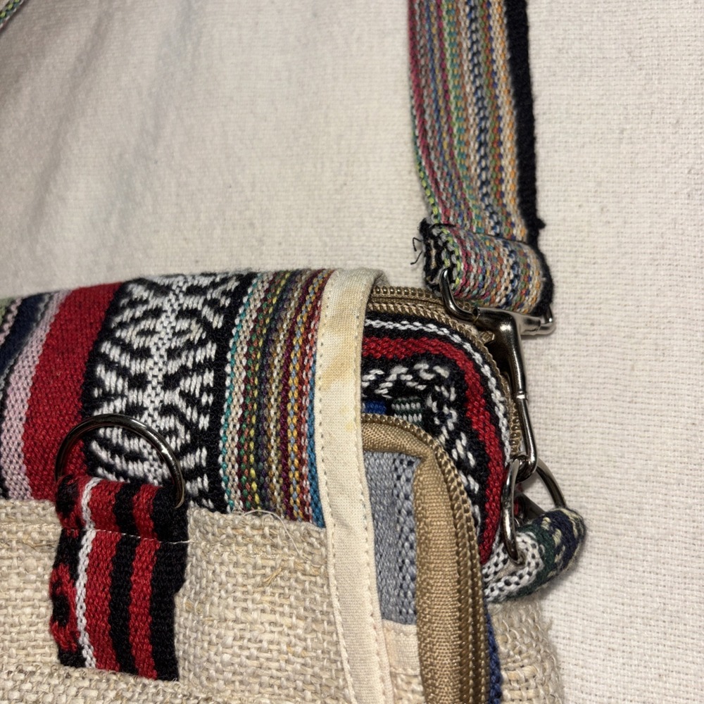 Himalayan Hemp Shoulder Cross Body Passport Travel Mini Bag Made In Nepal Boho - Picture 3 of 9